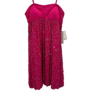 NWT SCALA Pink Sequin Silk Strapless Cocktail Bubble Party Mini Dress Sz 2 READ